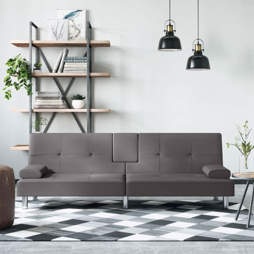 Canapea extensibilă cu suporturi pahare, gri, piele ecologică - WALTI WALTI
