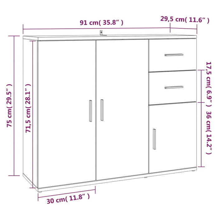Servantă, alb, 91x29,5x75 cm, lemn prelucrat - WALTI WALTI