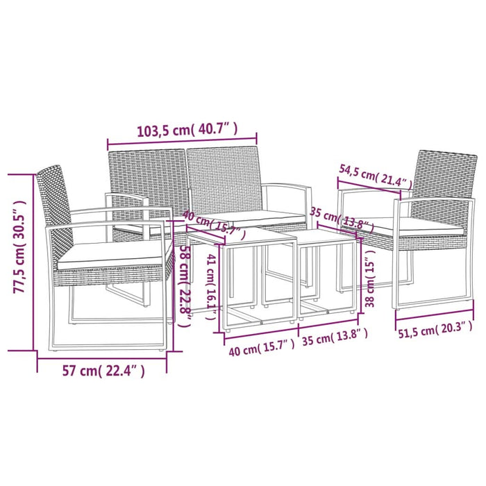 Set mobilier de grădină cu perne, 5 piese, gri închis, PP ratan - WALTI WALTI