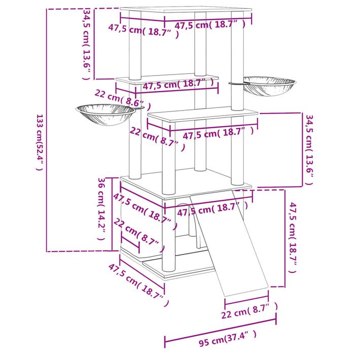 Ansamblu pisici, stâlpi din funie sisal, gri deschis, 133 cm - WALTI WALTI