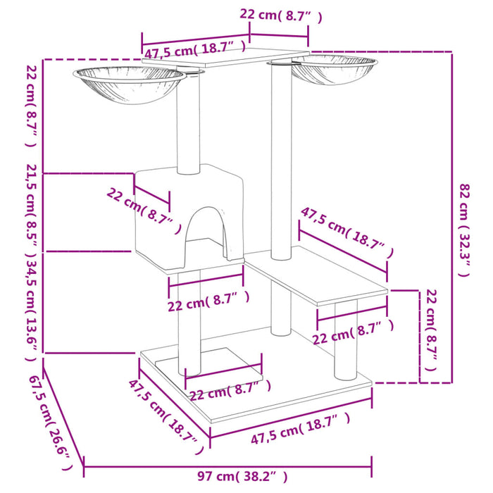 Ansamblu de pisici cu stâlpi de zgâriat, crem, 82 cm - WALTI WALTI