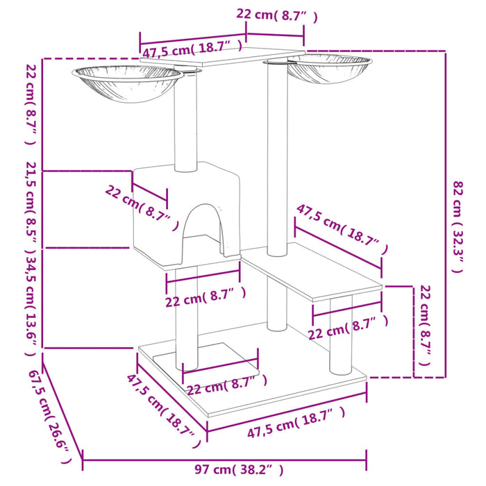 Ansamblu de pisici cu stâlpi de zgâriat, gri deschis, 82 cm - WALTI WALTI