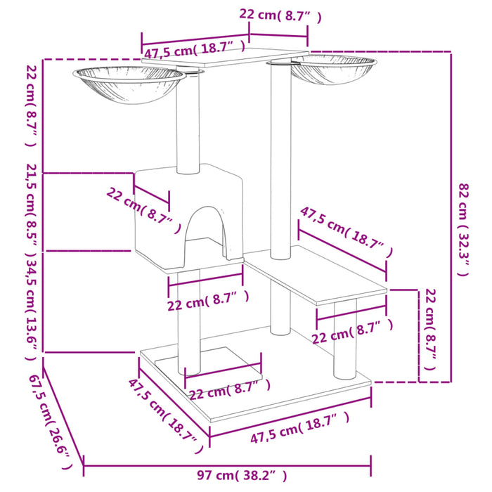 Ansamblu de pisici cu stâlpi de zgâriat, gri închis, 82 cm - WALTI WALTI