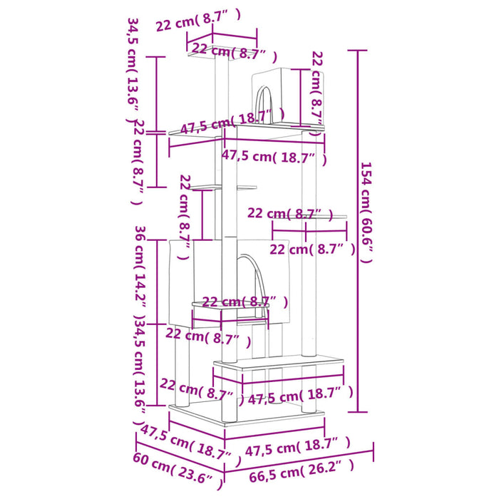 Ansamblu de pisici cu stâlpi din funie de sisal, crem, 154 cm - WALTI WALTI