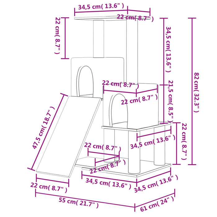 Ansamblu de pisici cu stâlpi din funie de sisal, crem, 82 cm - WALTI WALTI