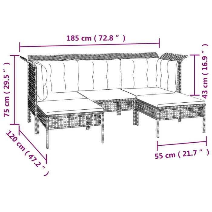 Set mobilier de gr?din? cu perne, 5 piese, gri, poliratan - WALTI WALTI