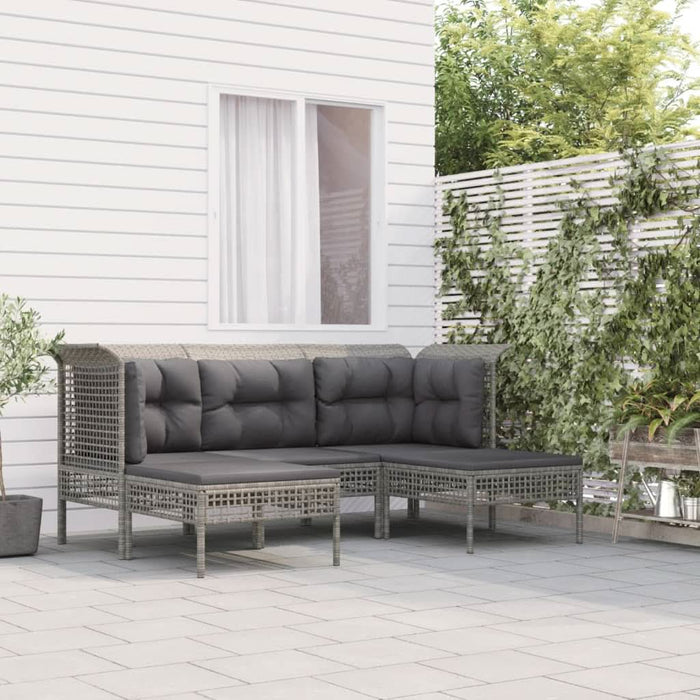 Set mobilier de gr?din? cu perne, 5 piese, gri, poliratan - WALTI WALTI