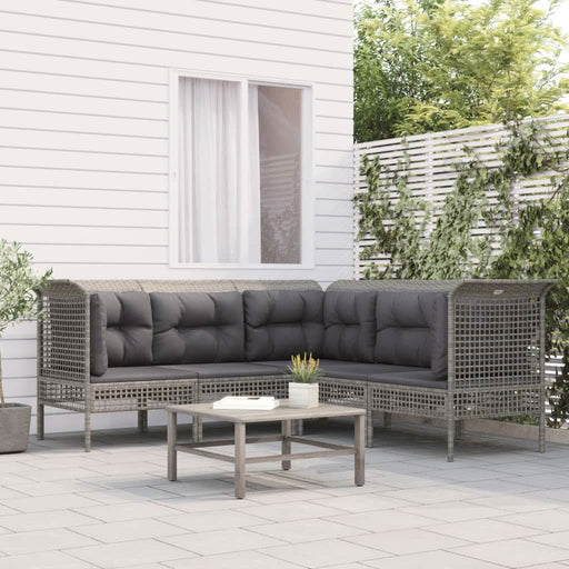 Set mobilier de gr?din? cu perne, 5 piese, gri, poliratan - WALTI WALTI