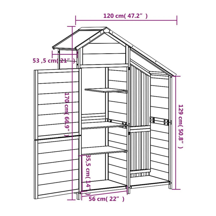Magazie de unelte de grădină maro 120x53,5x170cm lemn masiv pin - WALTI WALTI