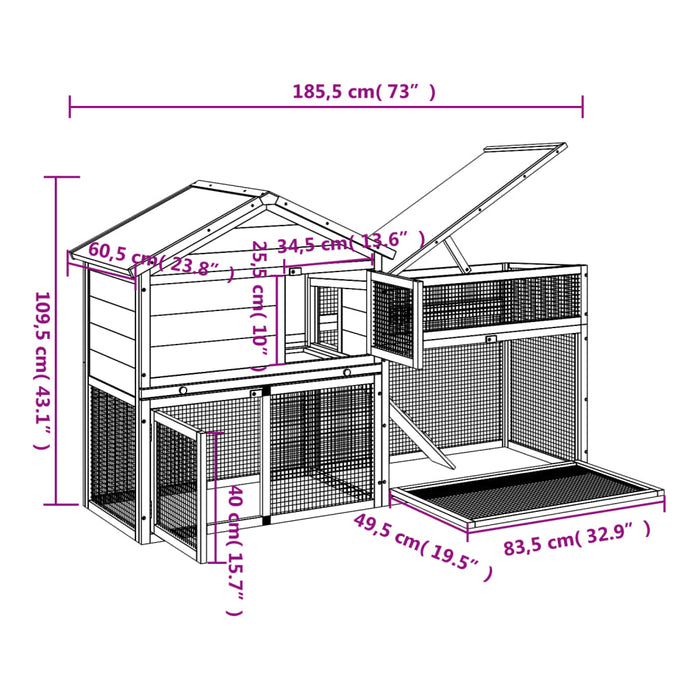 Cușcă pentru iepuri maro 185,5x60,5x109,5 cm lemn masiv de pin - WALTI WALTI