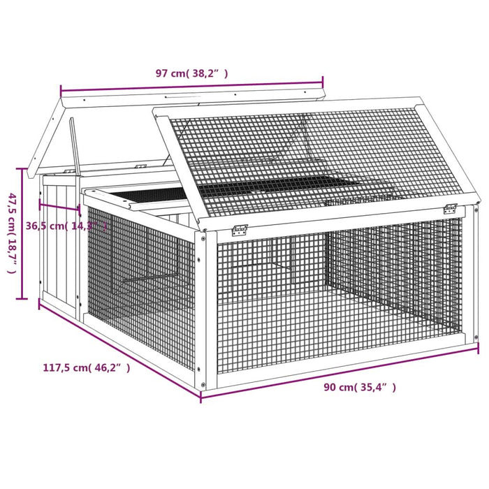 Cușcă pentru iepuri, gri, 117,5x97x47,5 cm, lemn masiv de pin - WALTI WALTI