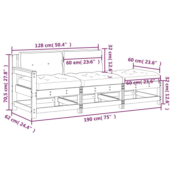 Set mobilier de grădină cu perne, 3 piese, alb, lemn masiv - WALTI WALTI