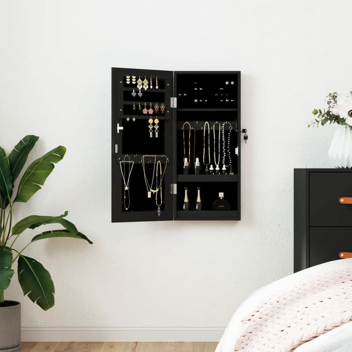 Dulap de bijuterii cu oglindă de perete, negru, 30x8,5x67 cm - WALTI WALTI