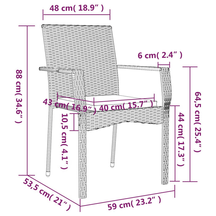 Set mobilier de grădină cu perne, 3 piese, negru, poliratan - WALTI WALTI