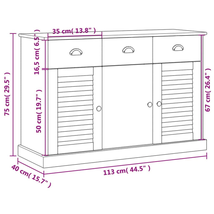 Servantă cu sertare VIGO, gri, 113x40x75 cm, lemn masiv de pin - WALTI WALTI
