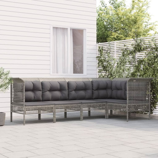 Set mobilier de gr?din? cu perne, 5 piese, gri, poliratan - WALTI WALTI