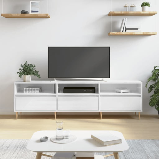 Comodă TV, alb extralucios, 150x30x44,5 cm, lemn prelucrat - WALTI WALTI