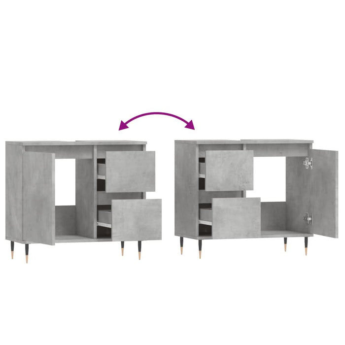 Dulap de baie, gri beton, 65x33x60 cm, lemn prelucrat - WALTI WALTI