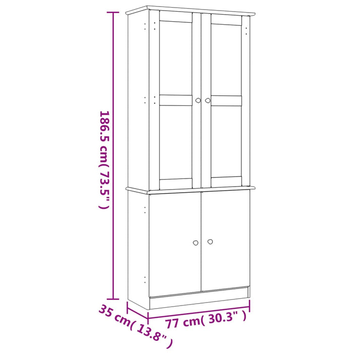 Vitrină din sticlă „ALTA”, alb, 77x35x186,5 cm, lemn masiv pin - WALTI WALTI
