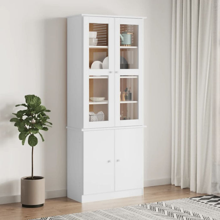 Vitrină din sticlă „ALTA”, alb, 77x35x186,5 cm, lemn masiv pin - WALTI WALTI
