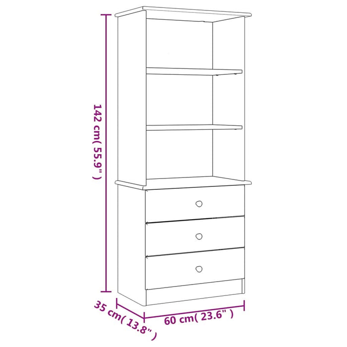 Bibliotecă cu sertare „ALTA”, alb, 60x35x142 cm, lemn masiv pin - WALTI WALTI