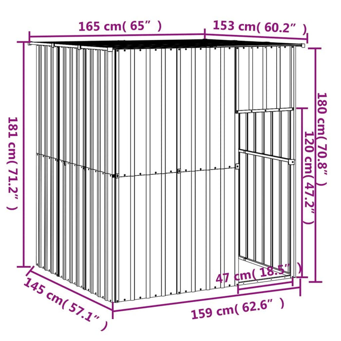 Cușcă câine acoperiș gri deschis 165x153x181 cm oțel galvanizat - WALTI WALTI