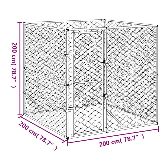 Padoc de exterior pentru câini argintiu 2x2x2 m oțel galvanizat - WALTI WALTI