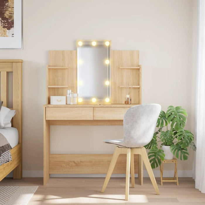 Masă de toaletă cu LED-uri, stejar sonoma, 96x40x142 cm - WALTI WALTI