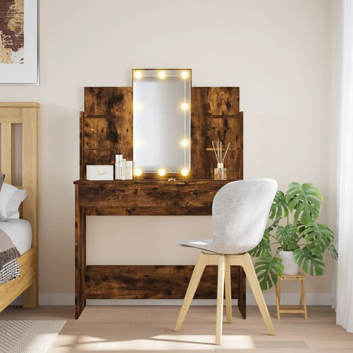 Masă de toaletă cu LED-uri, stejar fumuriu, 96x40x142 cm - WALTI WALTI