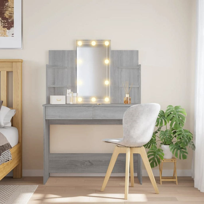 Masă de toaletă cu LED-uri, gri sonoma, 96x40x142 cm - WALTI WALTI