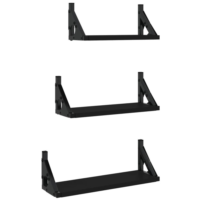 Set rafturi de perete, 3 buc., negru, lemn prelucrat - WALTI WALTI