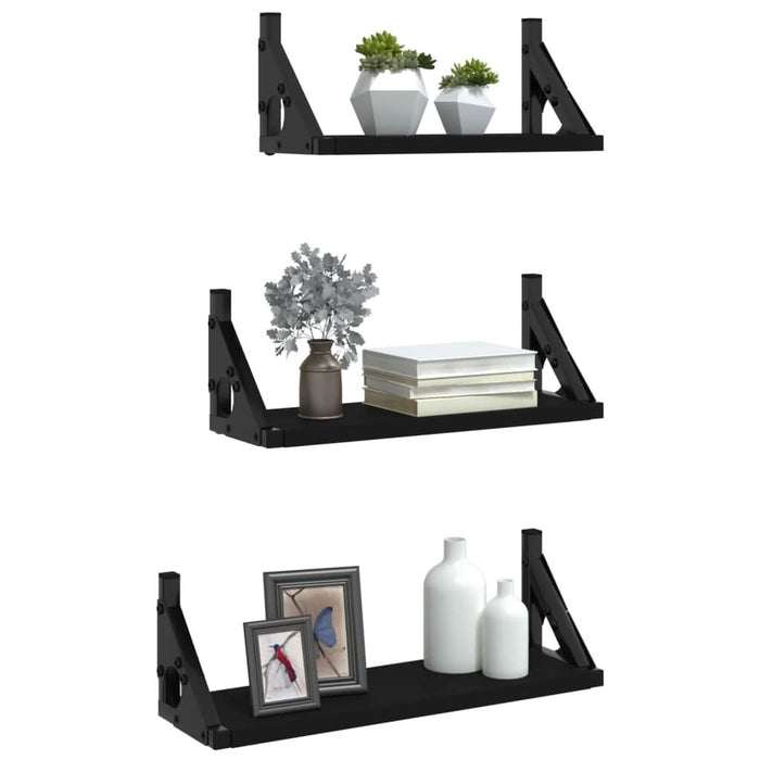Set rafturi de perete, 3 buc., negru, lemn prelucrat - WALTI WALTI
