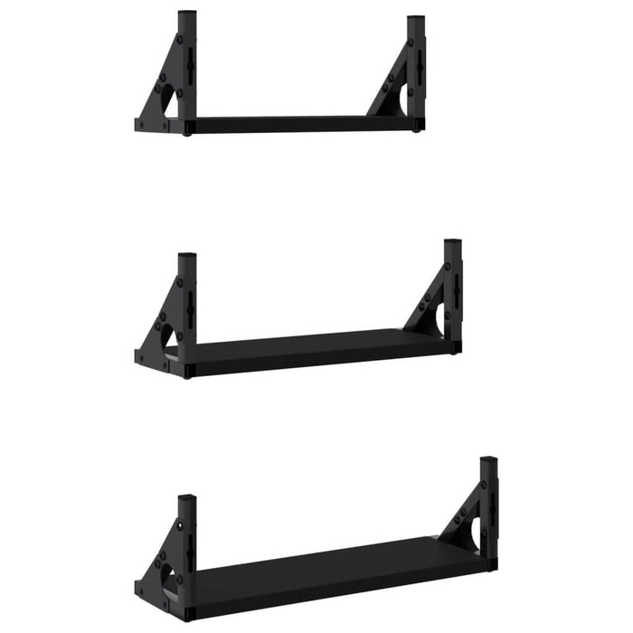 Set rafturi de perete, 3 buc., negru, lemn prelucrat - WALTI WALTI