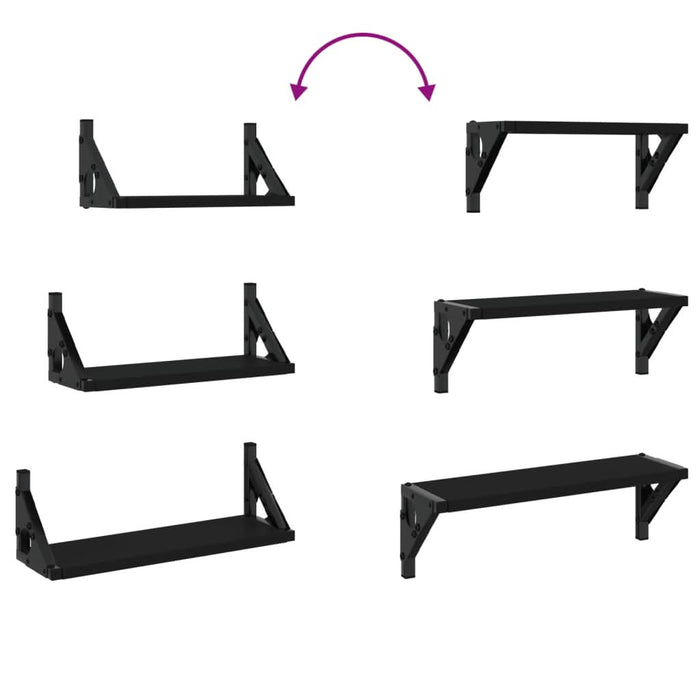 Set rafturi de perete, 3 buc., negru, lemn prelucrat - WALTI WALTI