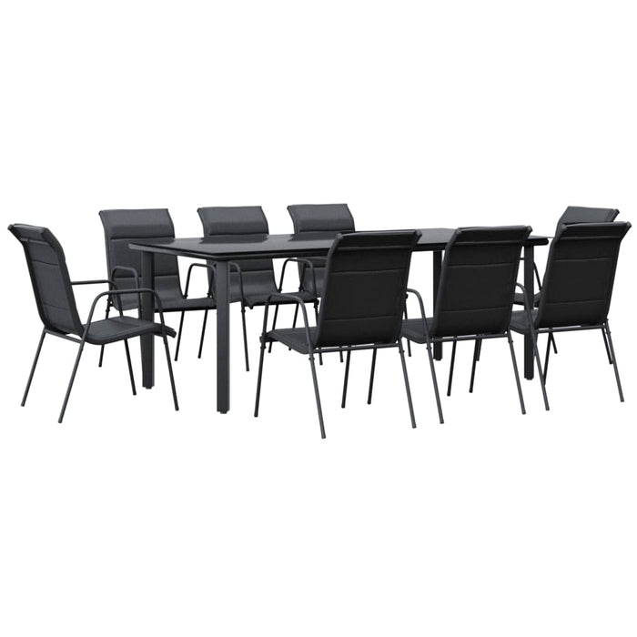 Set mobilier de grădină, 9 piese, negru, oțel și textilenă - WALTI WALTI