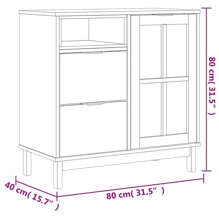 Servantă cu ușă din sticlă „FLAM” 80x40x80 cm, lemn masiv pin - WALTI WALTI
