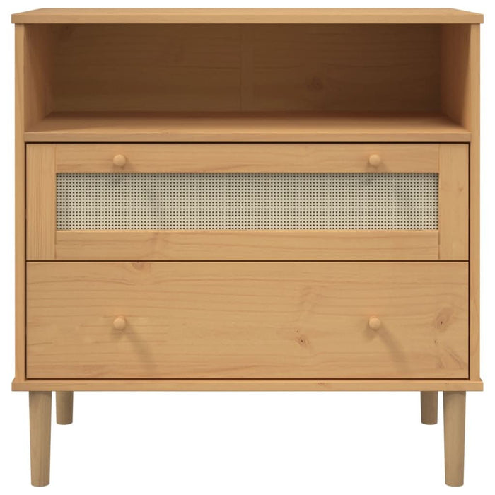 Servantă SENJA, aspect ratan maro, 80x40x80 cm, lemn masiv pin - WALTI WALTI