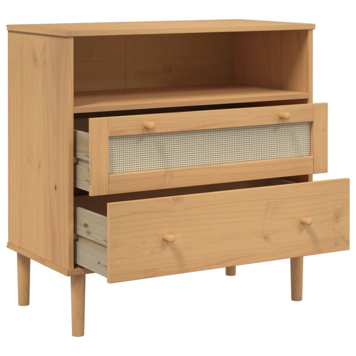 Servantă SENJA, aspect ratan maro, 80x40x80 cm, lemn masiv pin - WALTI WALTI