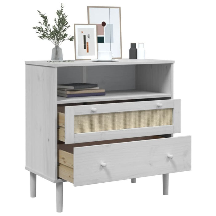 Servantă SENJA, aspect ratan alb, 80x40x80 cm, lemn masiv pin - WALTI WALTI