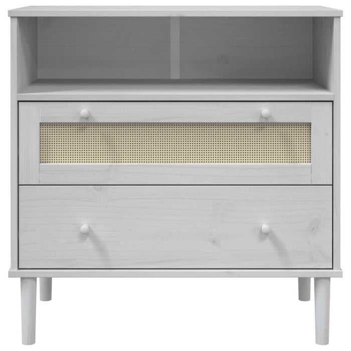 Servantă SENJA, aspect ratan alb, 80x40x80 cm, lemn masiv pin - WALTI WALTI