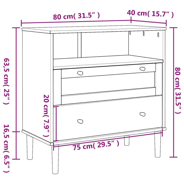 Servantă SENJA, aspect ratan alb, 80x40x80 cm, lemn masiv pin - WALTI WALTI