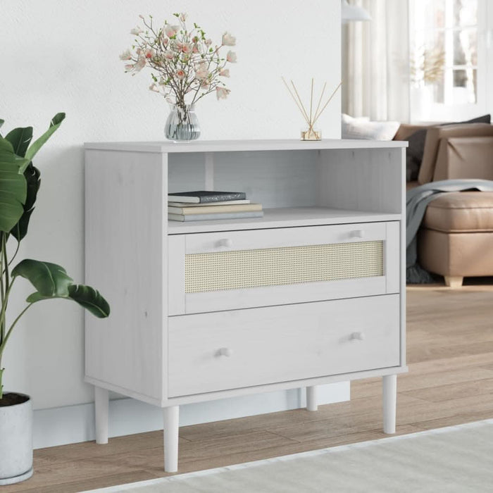 Servantă SENJA, aspect ratan alb, 80x40x80 cm, lemn masiv pin - WALTI WALTI
