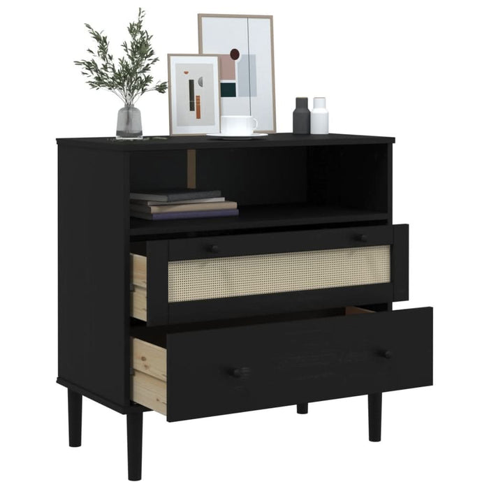 Servantă SENJA, aspect ratan negru, 80x40x80 cm, lemn masiv pin - WALTI WALTI