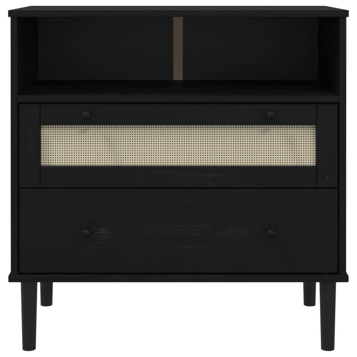 Servantă SENJA, aspect ratan negru, 80x40x80 cm, lemn masiv pin - WALTI WALTI