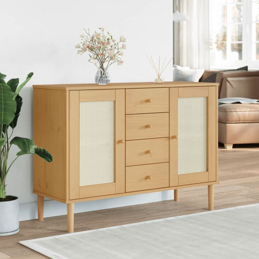 Servantă SENJA, aspect ratan maro, 112x40x80 cm, lemn masiv pin - WALTI WALTI