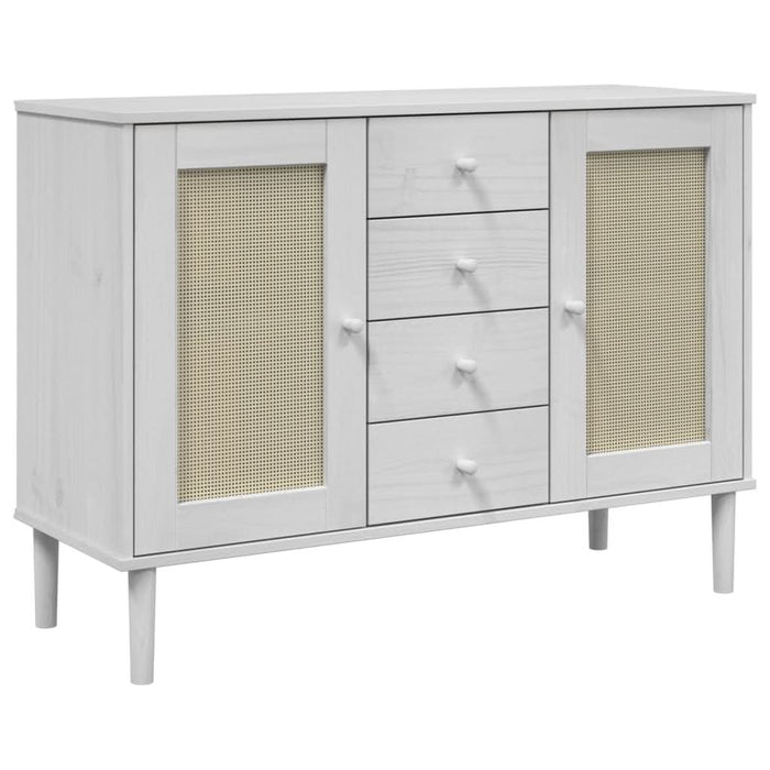 Servantă SENJA, aspect ratan alb, 112x40x80 cm, lemn masiv pin - WALTI WALTI