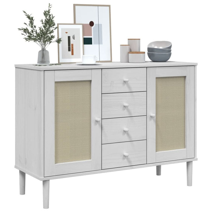 Servantă SENJA, aspect ratan alb, 112x40x80 cm, lemn masiv pin - WALTI WALTI
