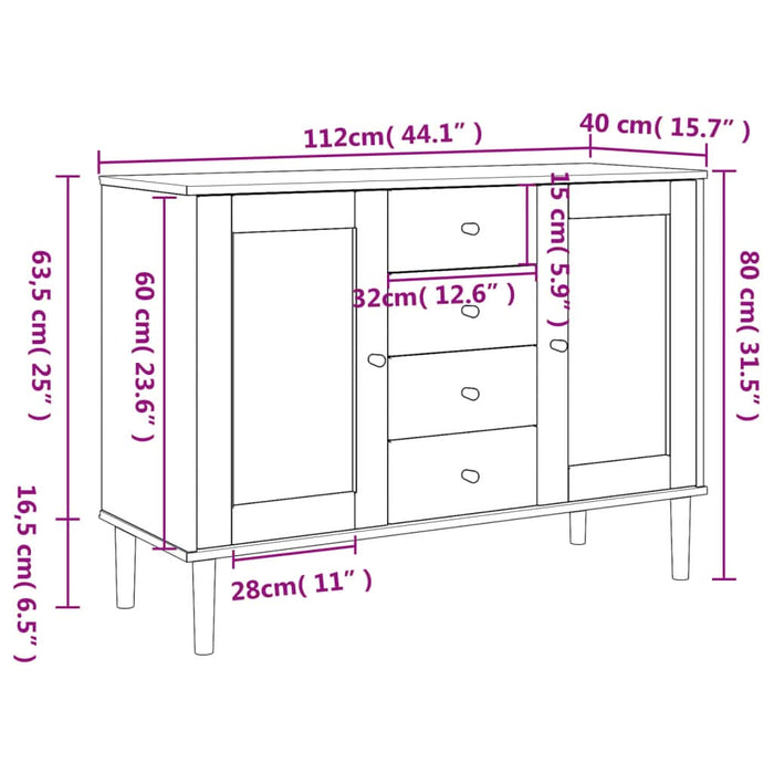 Servantă SENJA, aspect ratan alb, 112x40x80 cm, lemn masiv pin - WALTI WALTI