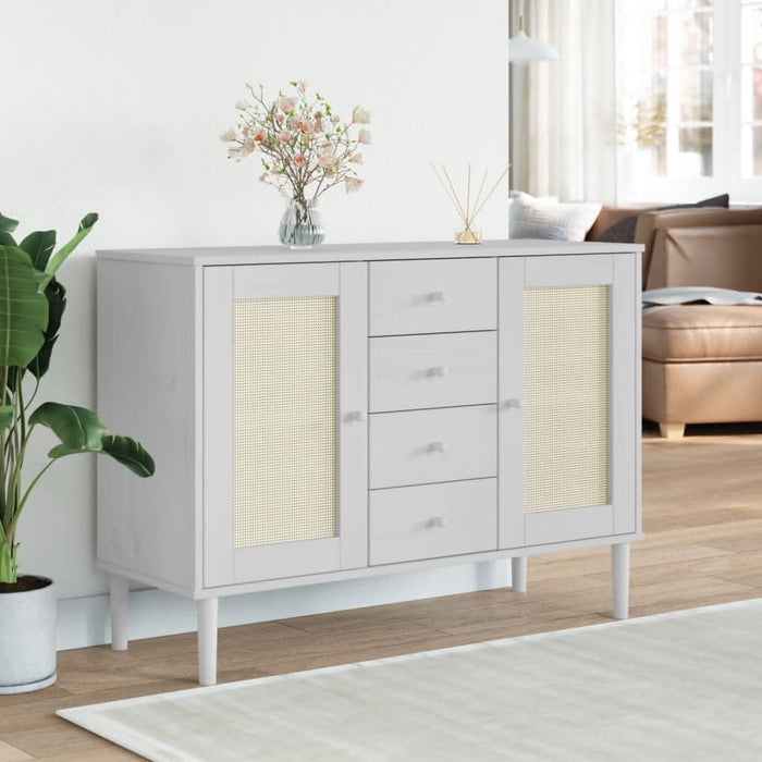 Servantă SENJA, aspect ratan alb, 112x40x80 cm, lemn masiv pin - WALTI WALTI