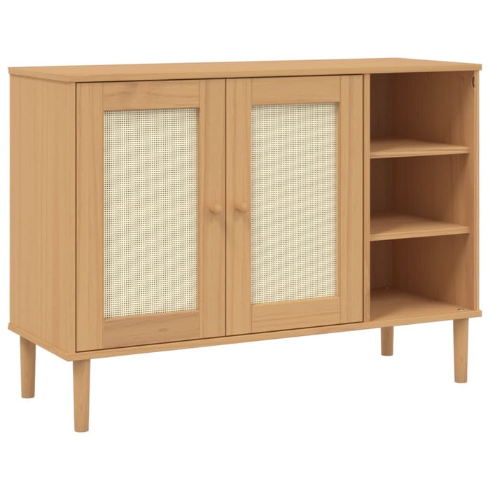 Servantă SENJA, aspect ratan maro, 112x40x80 cm, lemn masiv pin - WALTI WALTI